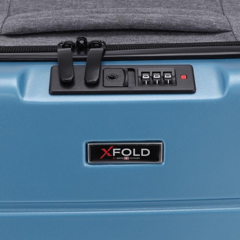 מזוודת טרולי 20" מתקפלת עליה למטוס דגם XFOLD מבית Swiss Voyager בצבע ג'ינס